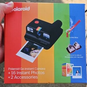 Polaroid Black Instant Film Camera with Rainbow Design